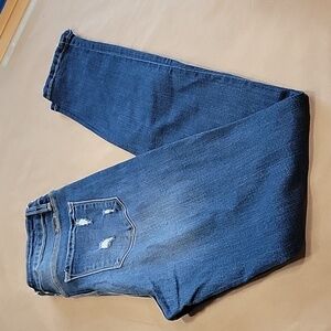 KanCan Size 9/28 Distressed, Destroyed Skinny Button Fly Denim Blue Jeans, GUC